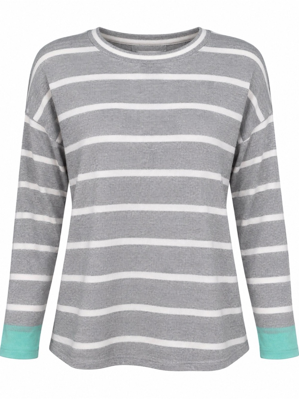 89th & Madison Women’s M Gray White Stripe Back Zip Sweater Mint Cuffs